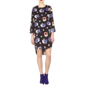 Topshop Floral Overlay Flowy Sheath Dress with Slight High/Low Hem